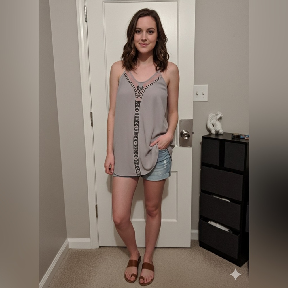 Pinkblush Gray and Pink Camisole with Tribal Design